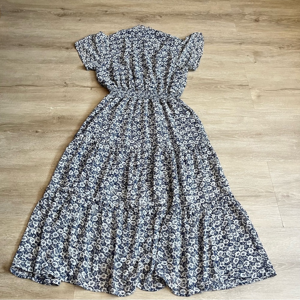 Melrose & Market Floral Midi Dress Wedding Guest Small Flutter Sleeve Tiered S - Picture 9 of 10
